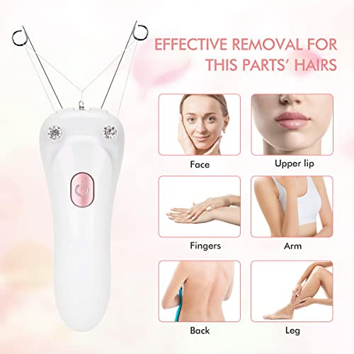 Flylin Facial Hair Remover, Electric Women Cordless Facial Threading Epilator Ladies Beauty Hair Remover Usb Rechargeable Facial Trimmer Cotton Threading Hair Shaver