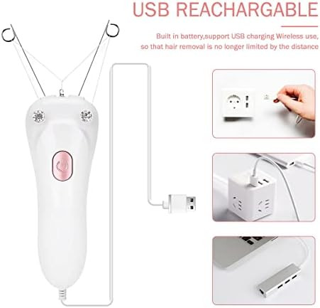 Flylin Facial Hair Remover, Electric Women Cordless Facial Threading Epilator Ladies Beauty Hair Remover Usb Rechargeable Facial Trimmer Cotton Threading Hair Shaver