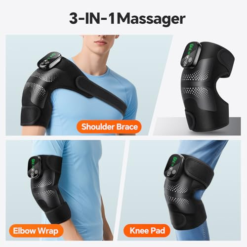Woloyheatie Knee Massager, Cordless Heated Knee Brace Wrap, Rechargeable Knee Massager For Knee Shoulder Elbow Pain Relief, Heating Knee Brace Support For Arthritis/Joint Stiff/Muscle Strain