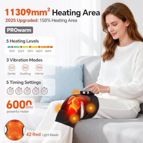 Woloyheatie Knee Massager, Cordless Heated Knee Brace Wrap, Rechargeable Knee Massager For Knee Shoulder Elbow Pain Relief, Heating Knee Brace Support For Arthritis/Joint Stiff/Muscle Strain