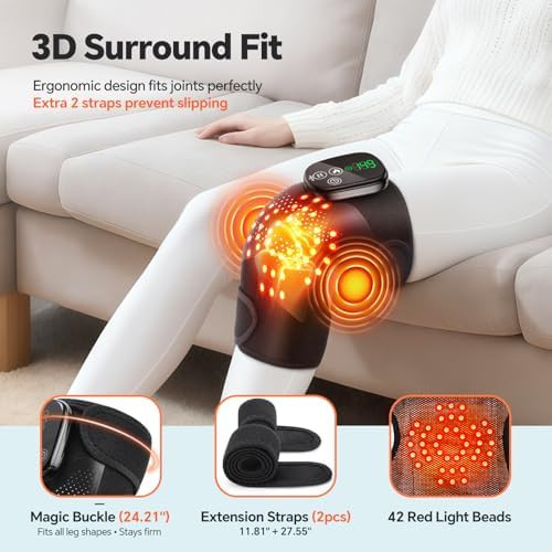 Woloyheatie Knee Massager, Cordless Heated Knee Brace Wrap, Rechargeable Knee Massager For Knee Shoulder Elbow Pain Relief, Heating Knee Brace Support For Arthritis/Joint Stiff/Muscle Strain