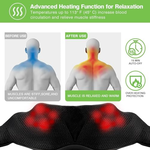 Cotsoco Neck Massager, Shiatsu Shoulder And Back Neck Massager With Heat, Neck Massager Pillow For Neck For Body Muscle Pain Relief, Neck Massager s For Mom Dad Women Men, Home, Office Car Use