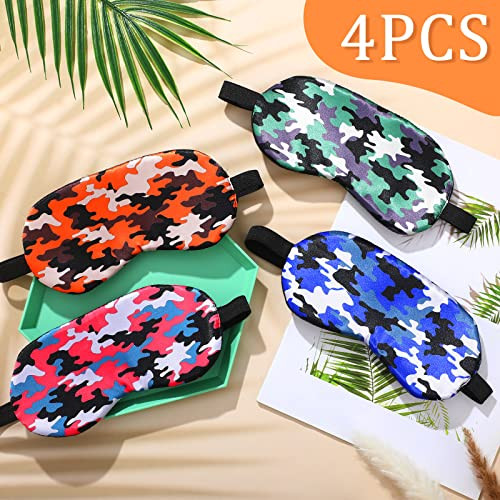 Eurzom Camo Sleep Mask Soft Sleeping Eye Masks For Comfortable Artificial Silk Sleeping With Elastic Straps For Blocking Light For Men Women, 4 Colors 4 Pieces
