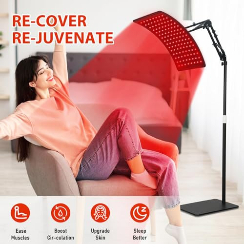 Doinart Red Light Therapy For Body, Adjustable Infrared Light Therapy Lamp With Stand - 660Nm Red Light And 850Nm Near Infrared Light Lamp Device For Facial And Body Skincare