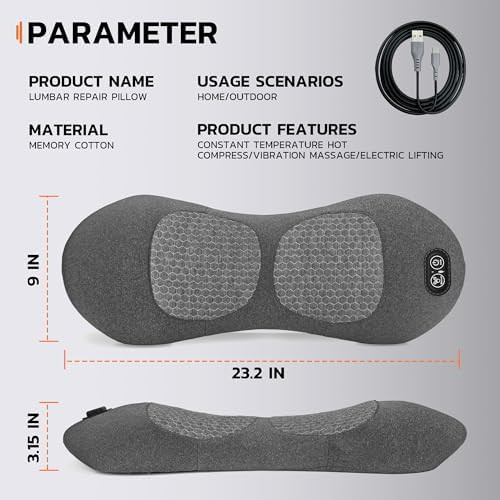 Dyhodu 3-In-1 Electric Back Massager Pillow, Rechargeable Lumbar Support Cushion With Heat Vibration