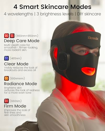 Dermita Red Light Therapy For Face Wireless With 400 Leds 360 Led Face Mask Light Therapy With 4 Modes & Near-Infrared 2000Mah Rechargeable Led Face Mask With Eye Protection For Anti-Aging & Radiant Glow
