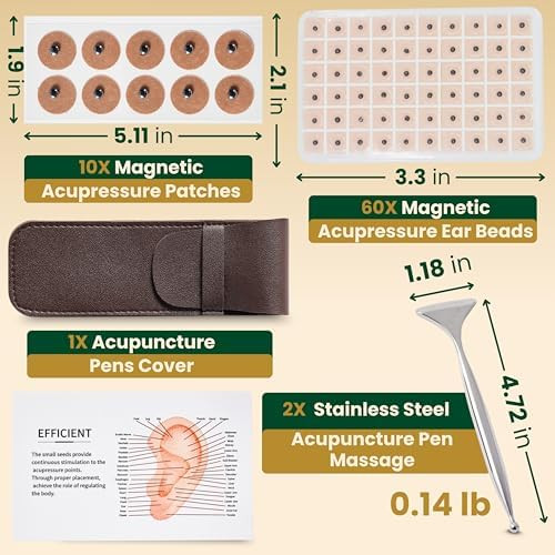 Granvera Premium Acupuncture Pen Ear Seeds Acupressure Kit Ear Seed Stickers With Stainless Steel Gua Sha Fascia Stick Massage Tool Auricular Therapy Set Trigger Point & Relaxation Wellness Kit 6 Packs
