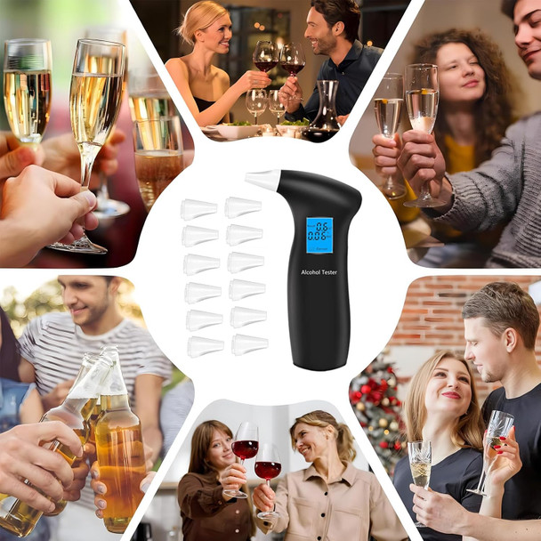 Haptique Breathalyzer With Lcd Digital Display, Portable Tester For Alcohol Includes 12 Mouthpieces(Blue)