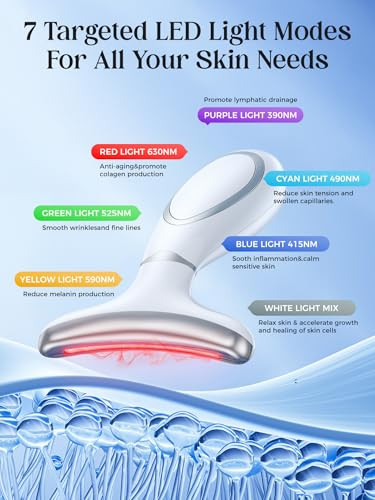 Gihwrri Red Light Therapy For Face And Neck, 7-Color Face Massager Tool With Lifting, Heat & Vibration, Rechargeable Led Phototherapy Device For Women Skin, Home & Travel, 6 Modes & 4 Gears