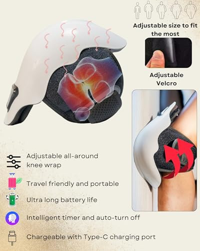 Joyknee Cordless Knee Massager With Heat & Red Light Therapy Adjustable Heat & Vibration Lightweight Portable & Multi-Use For Knees Shoulders & Elbows Relaxing And Comfortable Design