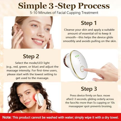 Jaxbo Facial Cupping Set For Face, 3 In 1 Microcurrent Facial Device, 7 Color Led Lymphatic Drainage Massager For Face Skin Tightening & Depuffing, Double Chin Reducer