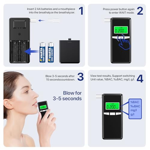 Layfitty Breathalyzer,2026 Upgraded Alcohol Tester With Blue Lcd Digital Display,Portable Alcohol Tester For Home Or Party Use With 10 Mouthpieces