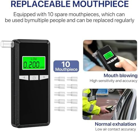 Layfitty Breathalyzer,2026 Upgraded Alcohol Tester With Blue Lcd Digital Display,Portable Alcohol Tester For Home Or Party Use With 10 Mouthpieces