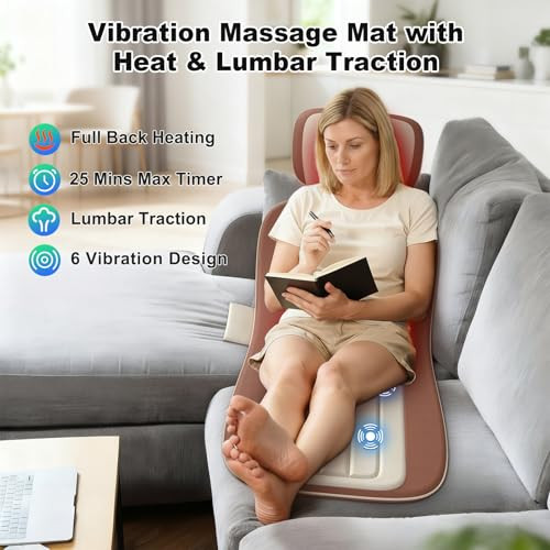 Comrelax Full Body Massage Mat With 3 Heating Zones, Head & Neck Support Pillow, Soft Foldable Relaxation Pad With Gentle Vibration For Bed, Floor Or Couch, Home Use