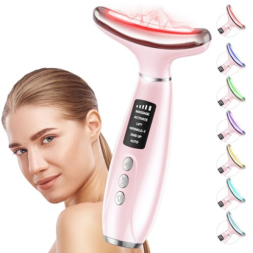 Gihwrri Red Light Therapy For Face & Neck, Face Massager Tool For Anti-Aging, Skin Facial Sculptor, 7-Color Led Phototherapy Device With Lifting, Heat & Vibration, Firming, Rechargeable Beauty Tool
