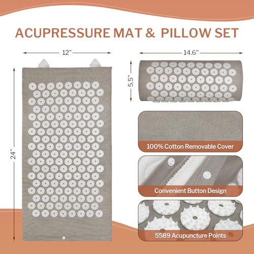 Homlyns Heated Acupressure Mats - 3 Heat Levels With 2 Hours Auto Off, Heating Acupuncture Mat Full Body Massage For Pain Relief Pad In Grey