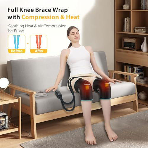 Comrelax Knee Massager With Heat & Air Compression, Heated Knee Brace Wrap, Knee Heating Pad For Arthritis, Joint Pain, 4 Modes 3 Intensities 3 Heat Levels, Leg Massager With Lcd Controller (No Battery)