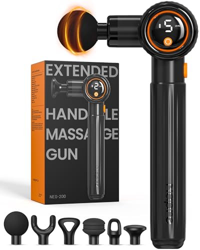 Napre Massage Gun With Extension Handle And 3 Adjustable Angles,Deep Tissue Back Massage For Neck/Shoulders/Waist/Legs/Body Pain Relief,Handheld Percussion Muscle Massager With Portable Case,Black