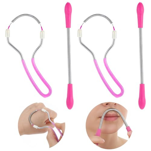 Elegaperma Hair Removal Spring, Spring Epilator Facial Hair Removal Tool, Reusable Facial Threading Hair Removal With Loop,Straight Shapes For Lip Cheek Brow Hairs 4 Pcs