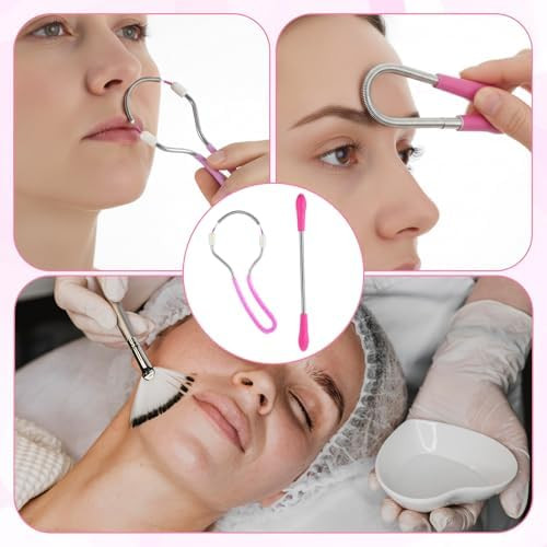 Elegaperma Hair Removal Spring, Spring Epilator Facial Hair Removal Tool, Reusable Facial Threading Hair Removal With Loop,Straight Shapes For Lip Cheek Brow Hairs 4 Pcs