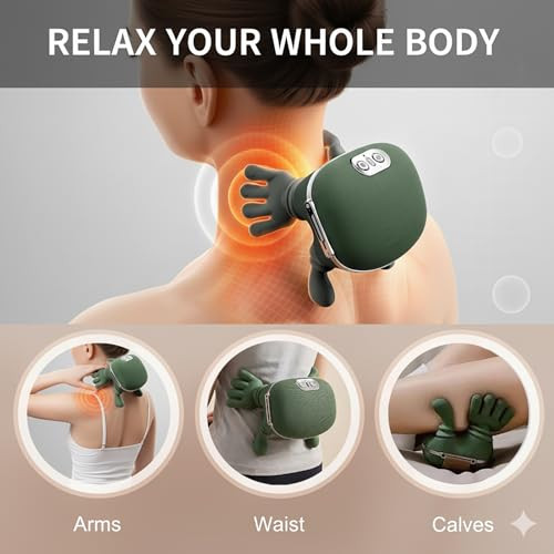 Kithouse Neck Massager With Heat, Shiatsu Neck And Back Massager With 4D Kneading For Shoulder And Cervical Pain, Relax Muscle Tension, Portable And Rechargeable For Home Or Office, Green