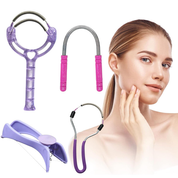 Ideal Swan Facial Hair Remover For Women, Manual Spring Hair Remover For Upper Lip, Chin, Face, Or Neck, Threading Hair Removal, Eyebrow Threading Machine Kit For Body Hair, Purple 4 Pack