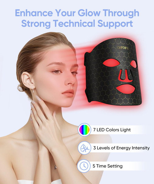 Evfofo 7 Mode Red Light Therapy Mask For Face, Fda-Cleared Portable Led Face Mask With Remote For Wrinkles, Acne & Skin Tone At Home, Near-Infrared 850Nm Red Light Therapy Mask, Black