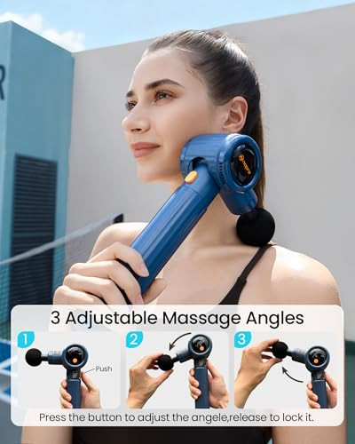 Napre Massage Gun With Extension Handle And 3 Adjustable Angles,Deep Tissue Back Massage For Neck/Shoulders/Waist/Body Pain Relief,Handheld Percussion Muscle Massager With Case,Blue