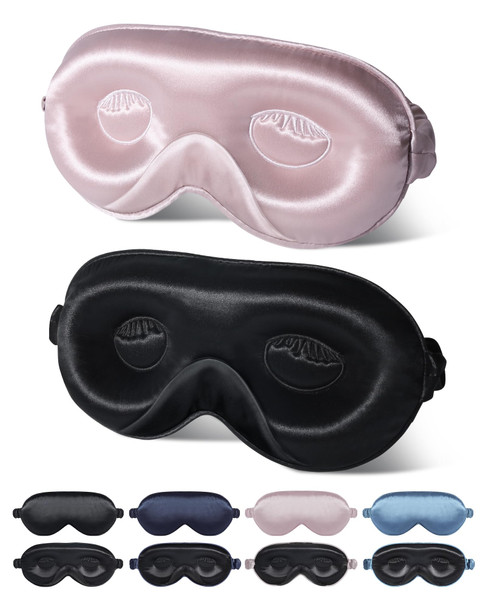 Beevines 3D Contoured Sleep Mask 22 Momme Mulberry Silk Sleeping Eye Masks, Weighted Eye Cover For Lash Extensions, Night Light Blocking Blindfold, 100% Blackout Satin Covers For Men & Women 2 Pack