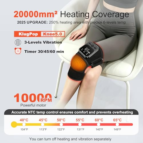 Klugpop Knee Massager With Heat For Pain Relief V5.0[2026 Upgraded] - Electric Cordless Heated Knee Brace With 6 Heat Levels And 3 Vibration Massage Mode, s For Men Women (Black, ) 2-Pack