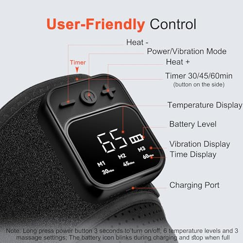 Klugpop Knee Massager With Heat For Pain Relief V5.0[2026 Upgraded] - Electric Cordless Heated Knee Brace With 6 Heat Levels And 3 Vibration Massage Mode, s For Men Women (Black, ) 2-Pack