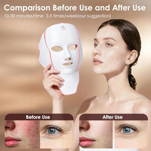 Jwahkg Red Light Therapy Mask For Face 7 Custom Modes With Infrared 'Cordless Led Face Mask & Neck Mask Portable Usb C Rechargeable For Home Use Working Travel Yoga