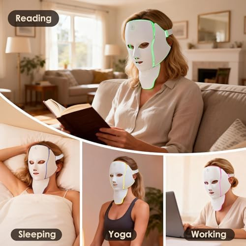 Jwahkg Red Light Therapy Mask For Face 7 Custom Modes With Infrared 'Cordless Led Face Mask & Neck Mask Portable Usb C Rechargeable For Home Use Working Travel Yoga