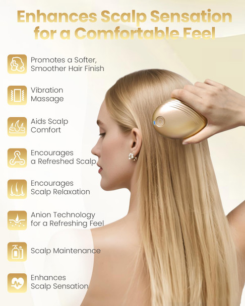 Pufier Electric Scalp Massager Rechargeable Head Massager With Anion Technology Portable Anti-Frizz Scalp Tool Scalp Massager For Men & Women(Gold)