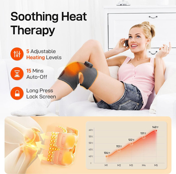 Gobok Cordless Knee Massager With Heat And Red Light,Knee Brace For Arthritis Pain Relief,Heating Pad For Knee Shoulder Elbow, For Women Men (Black)