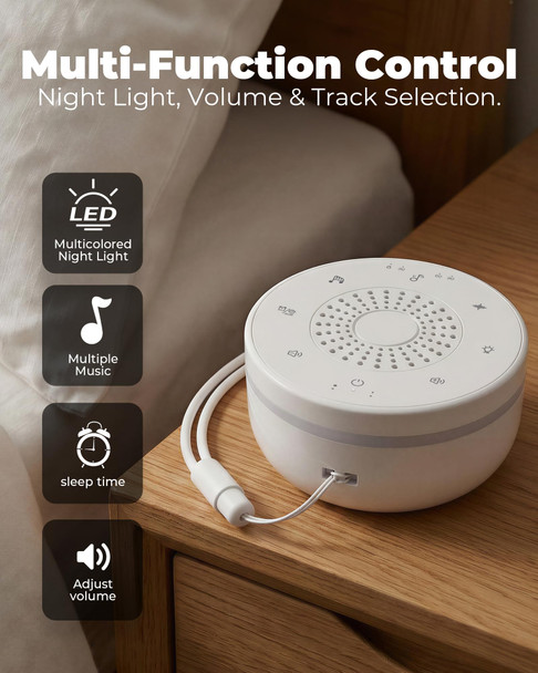 Hazen White Noise Sound Machine For Sleep, Portable White Noise Sound Machine With 30 Soothing Sounds, 3 Timers, Night Light, Memory Function For Baby Registry, Adults, Kids, Travel, Home, Office
