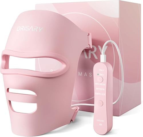 Orisary Red Light Mask, Silicone Cordless Led Mask With 368 Chips 2000Mah Rechargeable 3 Modes & Timer, Blue Light Infrared Face Mask Home Travel Working, Pink