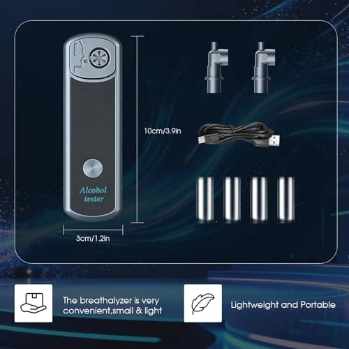 Moonpool Breathalyzer Alcohol Tester Portable Digital Breathalyzer With Lcd Display & Tri-Color Bac Indicator, Voice Guidance, Usb Rechargeable For Home & Party Use (Includes 4 Mouthpieces)