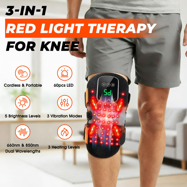 Fittyfun Knee Massager With Heat And Red Light Therapy, Fsa Eligible Hsa Approved 5000Mah Cordless Knee Massager For Knee Pain Relief, 60 Leds Near Infrared Knee Brace, Portable Knee Wrap For Joint/Calf/Elbow