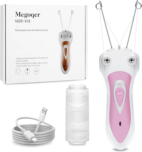 Foleto Threading Hair Removal Tool White Electric Complete With Charging Cable And Spare Thread. Professional Threading Kit For Facial And Body Hair