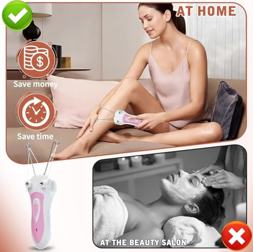 Foleto Threading Hair Removal Tool White Electric Complete With Charging Cable And Spare Thread. Professional Threading Kit For Facial And Body Hair