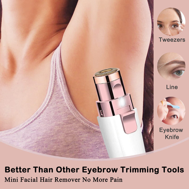 Laikme Facial Hair Remover For Women, Eyebrow Trimmer Nose Hair Razor 2-In-1, Mini Bikini Razor Precise Shaper, Portable Rechargeable Epilator For Lips, Body, Cheeks, Chin, Arms, Legs, Peach Fuzz (White)