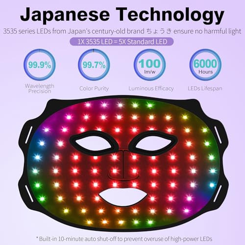 Vyaime Red Light Therapy Mask For Face: Vyaime Rechargeable Led Face Mask At Home With 7 Colors 7 Modes, Wireless Infrared Facial Skin Care Device - Black