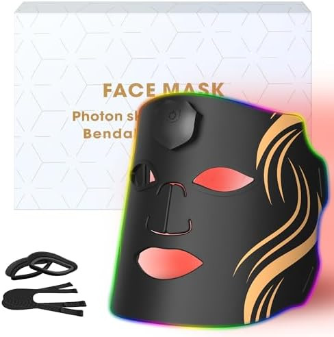 Vyaime Red Light Therapy Mask For Face: Vyaime Rechargeable Led Face Mask At Home With 7 Colors 7 Modes, Wireless Infrared Facial Skin Care Device - Black