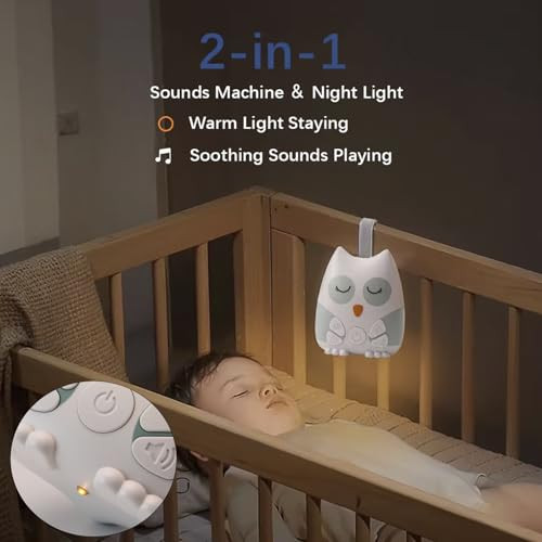 Pandaear Portable White Noise Machine For Baby, 15 Soothing Sound, Night Light, Sleep Sound Timer And Powered By Usb For Baby Kids (Owl)