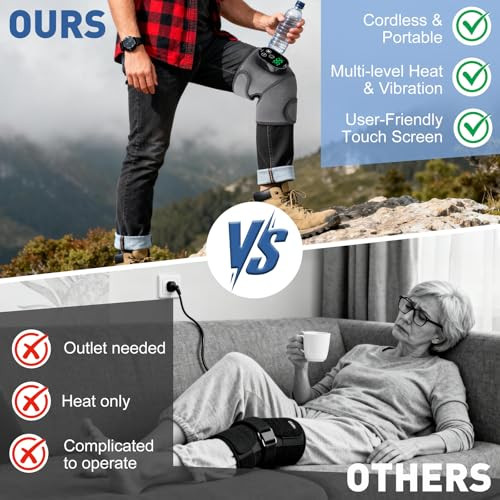 Gvmsor Cordless Knee Brace With Massage And Heat,Knee Massager For Pain Relief,Knee Wrap Massager For Arthritis,Grey