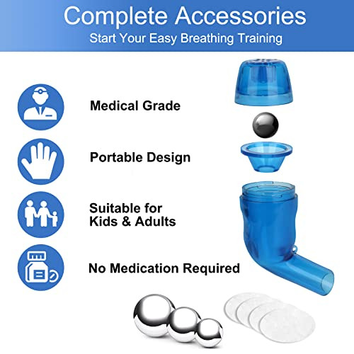 Giyosk Breathing Exercise Device For Lungs, Mucus Removal Flutter, Flutter Valve Mucus Removal Device With A Set Of Accessories, Breathing Trainer For Lung Cleanse(Blue)