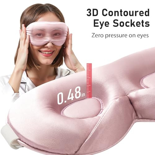 Litbear 100% 22 Momme Mulberry Silk Sleep Mask - 3D Contoured Eye Mask For Men Women, Soft Breathable Sleeping Mask With Adjustable Strap, Perfect Blocks Light For Sleeping (Pale Pink)