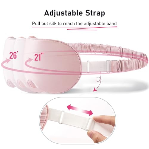 Litbear 100% 22 Momme Mulberry Silk Sleep Mask - 3D Contoured Eye Mask For Men Women, Soft Breathable Sleeping Mask With Adjustable Strap, Perfect Blocks Light For Sleeping (Pale Pink)