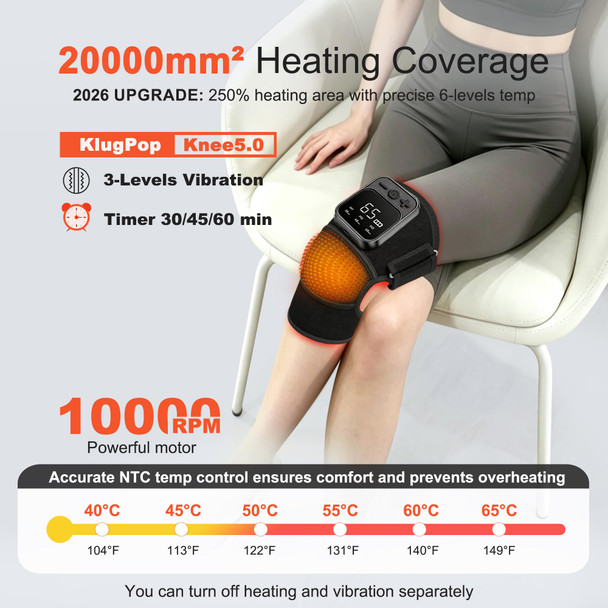 Klugpop Knee Massager With Heat For Pain Relief V5.0[2026 Upgraded] - Electric Cordless Heated Knee Brace With 6 Heat Levels And 3 Vibration Massage Mode, For Men Women (Black, ) 2Pack